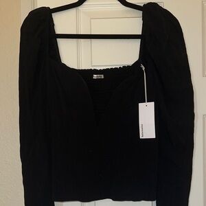 Reformation Black Blouse with Puff Sleeves
